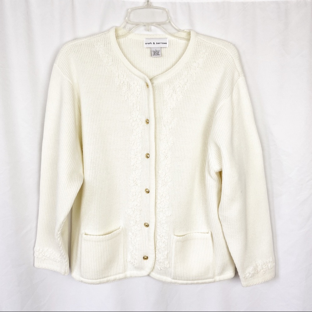 Croft & Barrow cream knit floral cardigan L